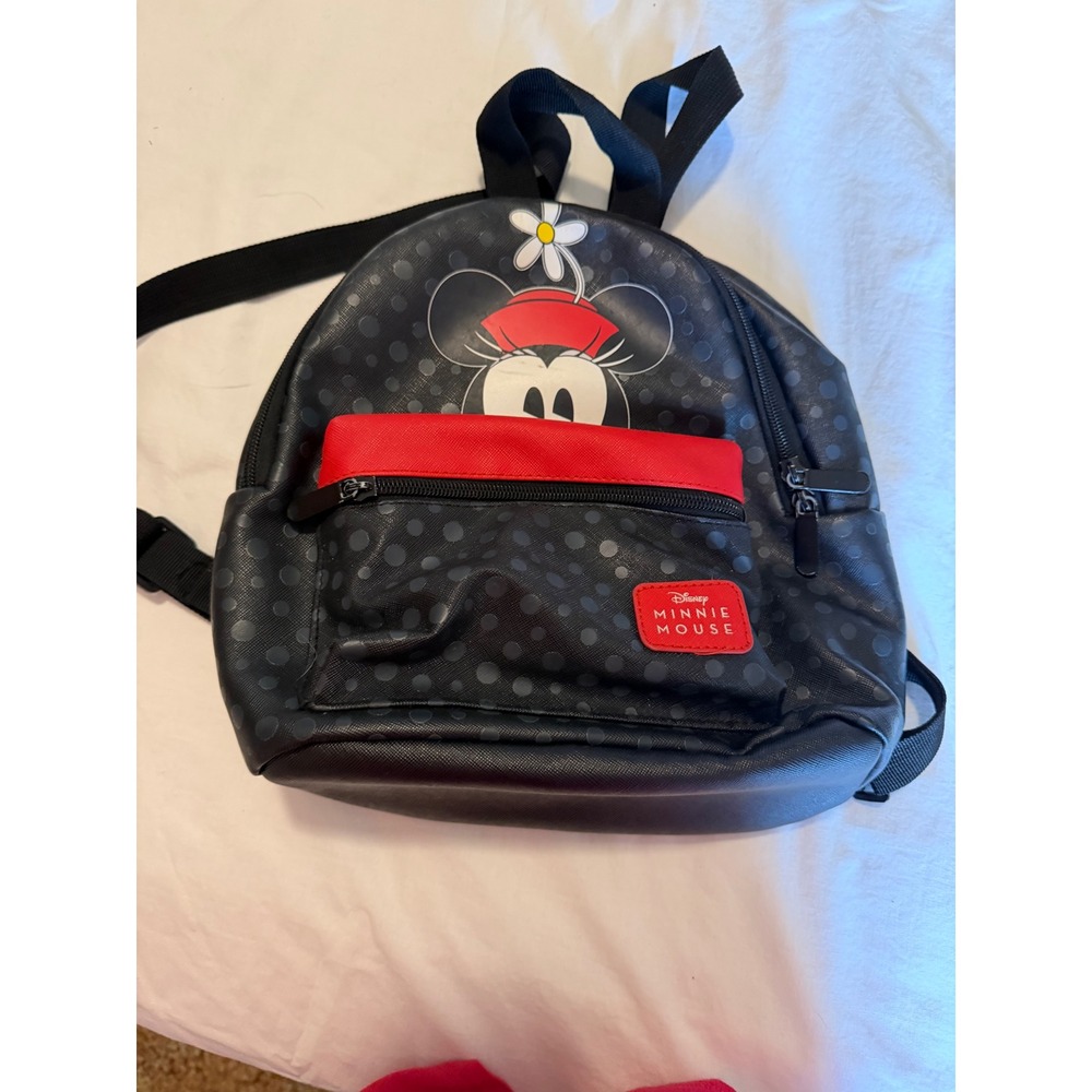 Disney Minnie Mouse Mini Backpack‎ Black Polka Dot Bioworld Red Pocket